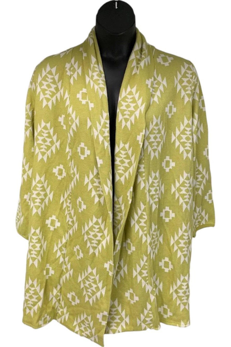 Antthony "All For You" Aztec Print Sweater Cardigan Lemon Grass - Regular